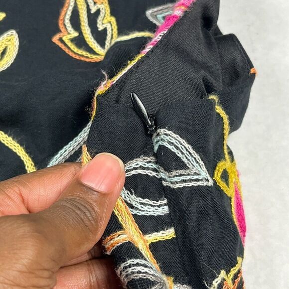 Nicole Miller Embroidered Maxi Dress Floral Side Zip Asymmetric Hem Party Size 8 - Picture 7 of 13